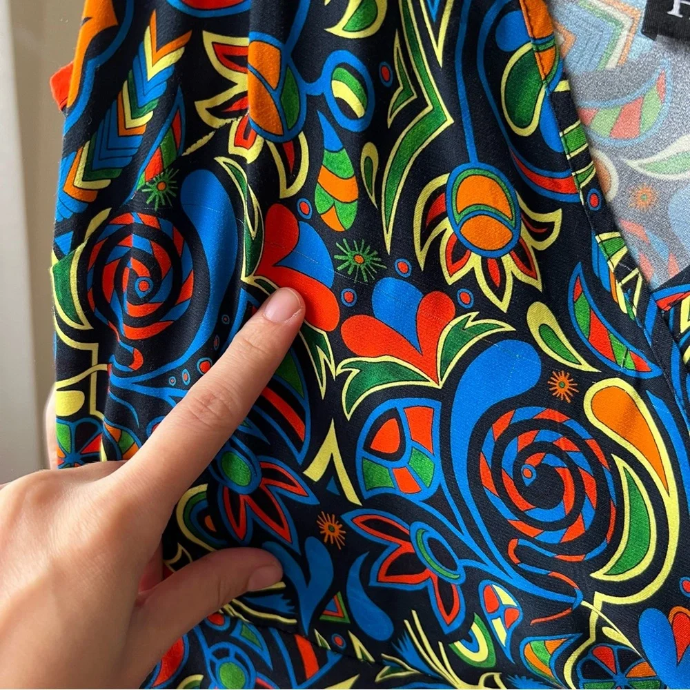 haney olivia faux wrap midi dress size 6 blue orange red yellow CL - Picture 7 of 9